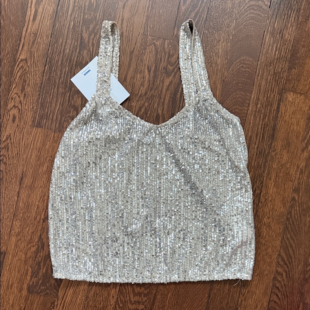 Sequined Tank Top — Silver Sparkle Women's Top